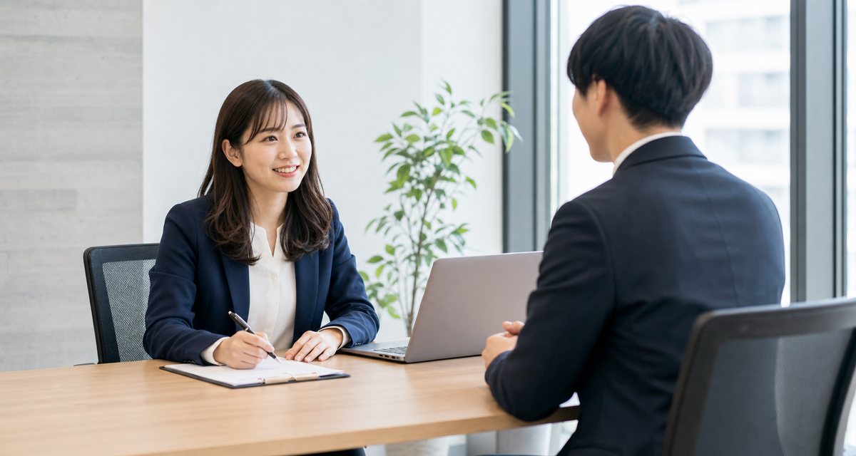 人事担当者が面接で応募者と話している様子